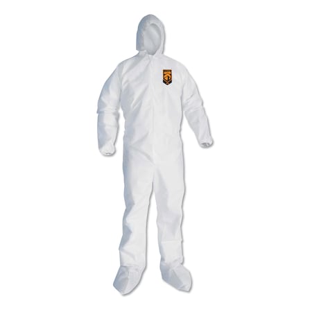 A30 Elastic Back And Cuff Hooded/Boots Coveralls, XL, White, 25PK